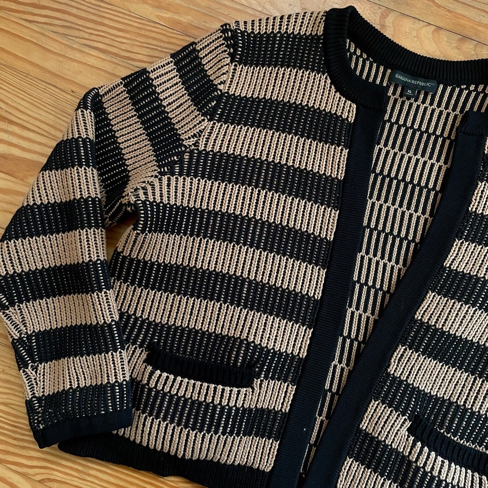 Banana republic camel and black striped cardigan